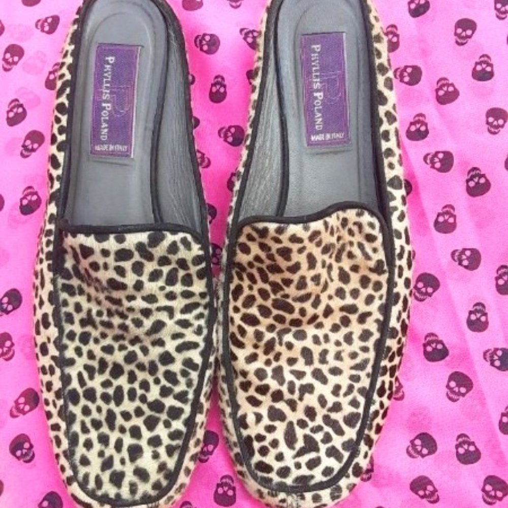 Phyllis Poland Calf Hair Cheetah Mules